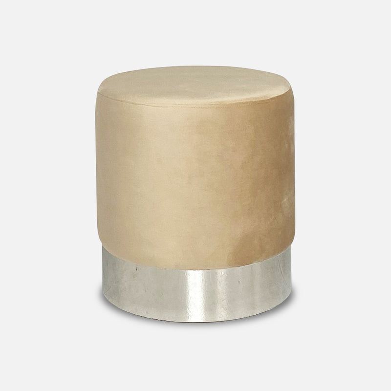 Pouf rond argent velours beige vente mobilier